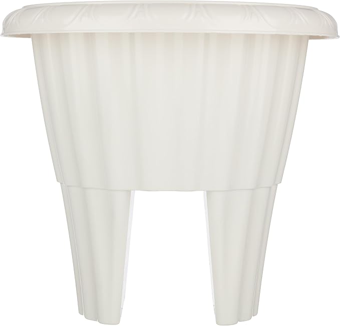 Railing Planter Box 2-Pack - 13.5-Inch Round Outdoor Flower Pots with Drainage Inserts - 2.64-Gallon Outdoor Planters for Porch, Deck, Fence, or Balcony Railings 3” - 3.75” Wide by Pure Garden (White)