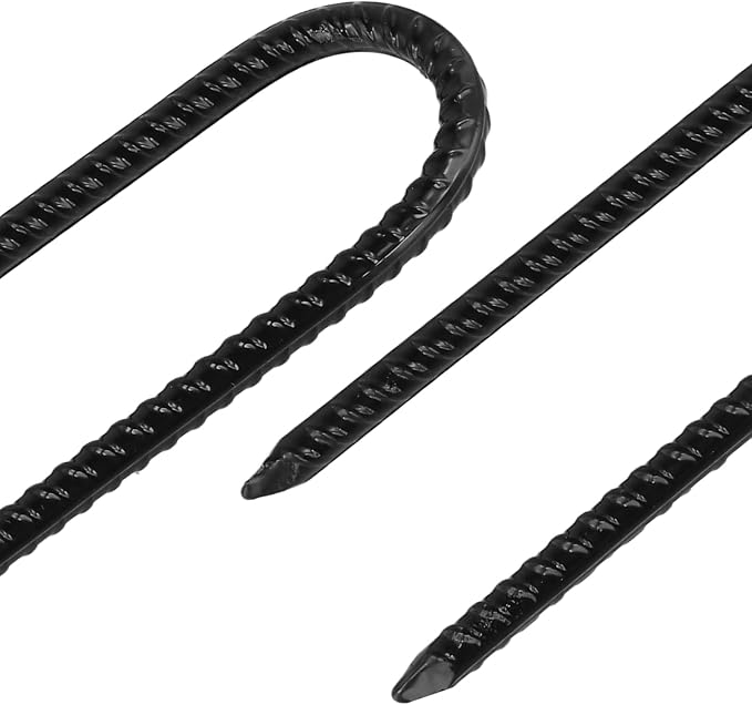 LEXININ 30 Pack U Rebar Stakes, 8 Inch Black Metal U Hook Ground Anchors for Tent Garden Fence
