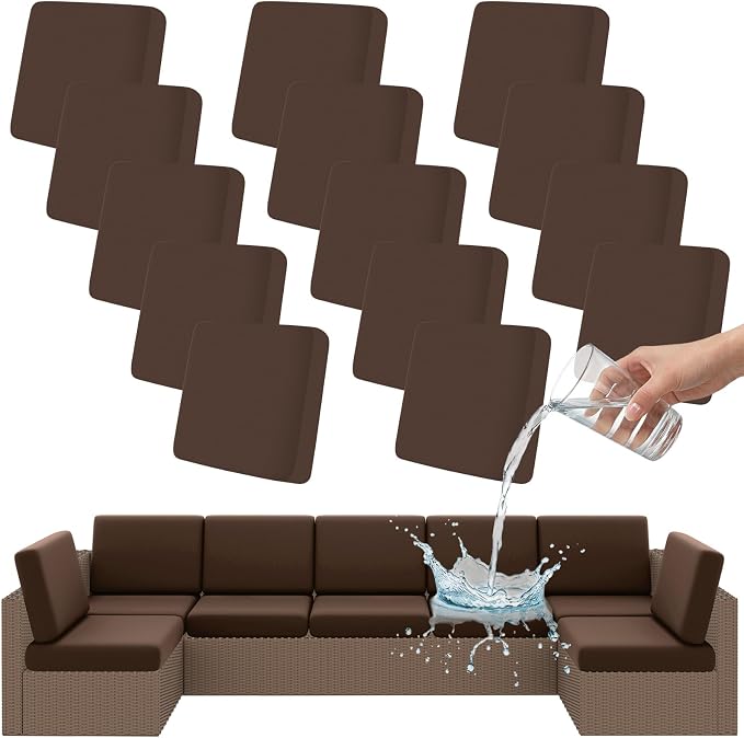 Smiry Waterproof Patio Cushion Covers, Stretch Outdoor Couch Slipcovers Replacement Washable Furniture Protector Sofa Chair Seat Cover for Dogs and Pets (14 Pcs, Coffee)
