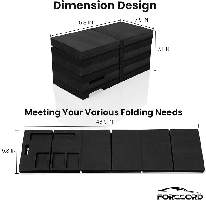 Foldable EVA Mechanic Mat with with Magnetic Tool Compartments, 47.2" x 15.8" x 1.2" Carry Portable Thick Kneeling Pad 5-Fold with a Strap for Garage Workshop Repairing Gardening