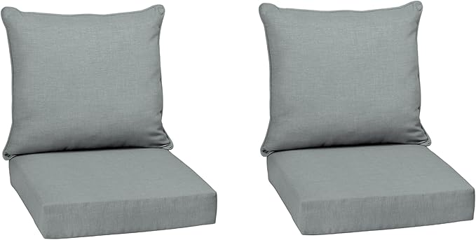 Arden Outdoor Deep Seat Cushion Set (2-Pack), 24 in x 24 in, Weather-Proof, Rain-Proof, Fade Resistant Patio Cushion for Chair, Sofa, and Couch Stone Grey Leala