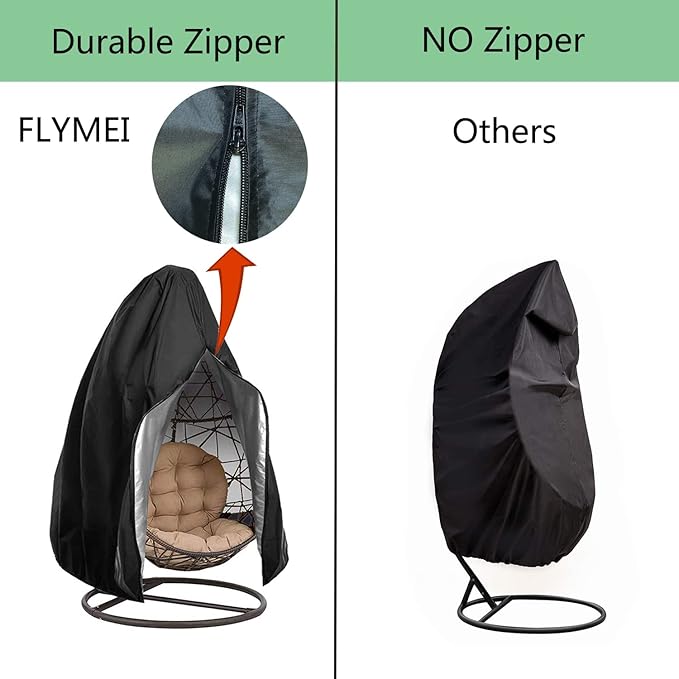 【Upgraded】Patio Egg Chair Covers with Zipper, Wicker Egg Swing Chair Covers, Waterproof Heavy Duty Weather Resisatnt Outdoor Chair Cover, Windproof Hanging Chair Cover, 75" x 45", Black, 1 Pack