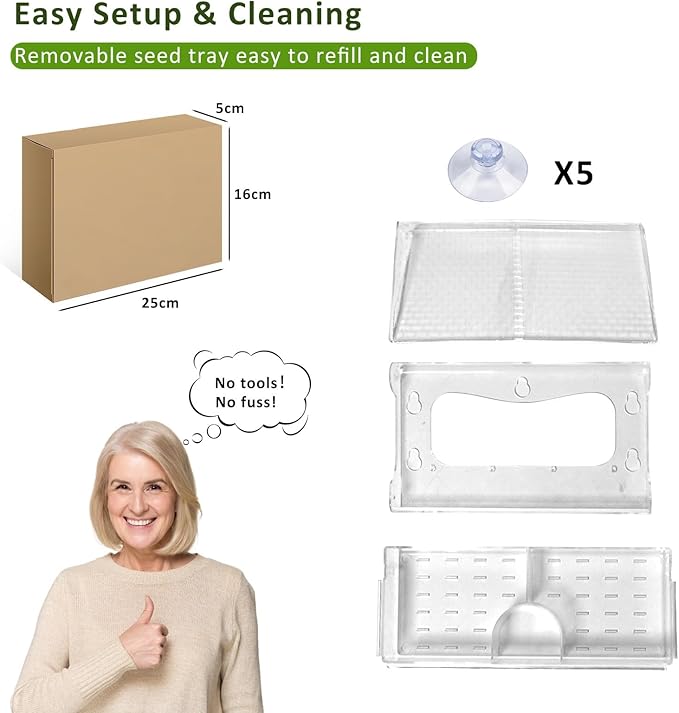 Clear Window Bird Feeder with 5 Extra Strong Suction Cups, Acrylic Wildlife Seed Feeder， as an Outdoor Transparent Bird Watching Gift, Easy-to-Clean, Garden Decor，Middle Size