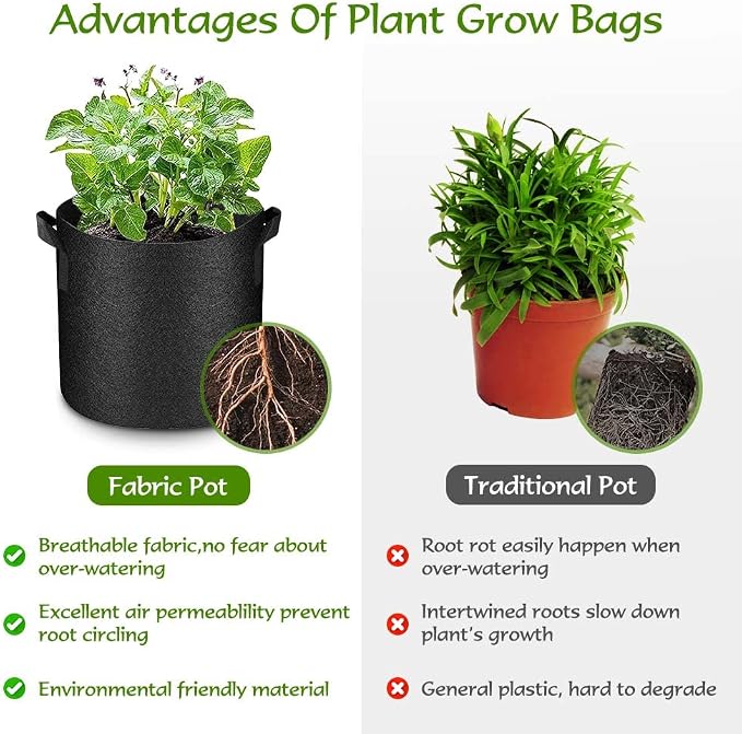 50 Pack 10 Gallon Plant Grow Bags, Heavy Duty Aeration Fabric Pots with Handles Thickened Nonwoven Garden Bags for Vegetables, Flowers, Fruits