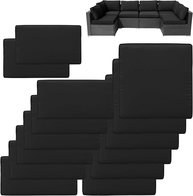 14Pcs Patio Cushion Covers Replacement Splashproof UV-Resistant Inelastic Covers with Zippers, Max Compatible 23.6x23.6x3.9 inch Patio Cushion, for 7 Pcs Outdoor Patio Furniture Sets