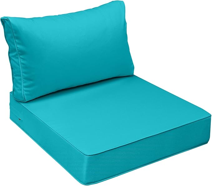 AAAAAcessories Outdoor Seat Cushions for Chairs, Fade-Resistant, Waterproof Patio Furniture Replacement Cushions, 23.5" x 25.5" x 5" + 23.5" x 13.5", Turquoise Blue