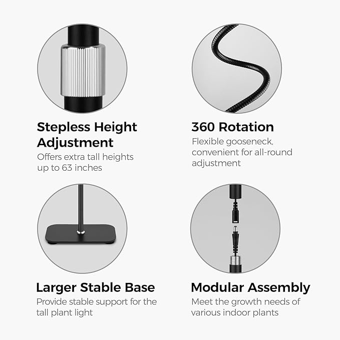 Plant Light for Indoor Growing, Full Spectrum Dual Heads Grow Light, 66.5in Extendable Stand,144 LEDs,10-Level Dimmable, Auto Timer, Adjustable Gooseneck Floor Lamp for Tall Large Plants