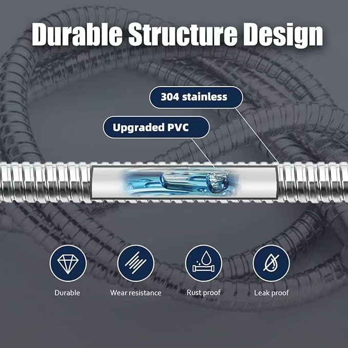 Torriweg 15FT Stainless Steel Garden Hose with 10-Pattern Nozzle, 304 Metal Braided, Lightweight and Kink Free, All Weather and Freeze Proof Flexible Hose