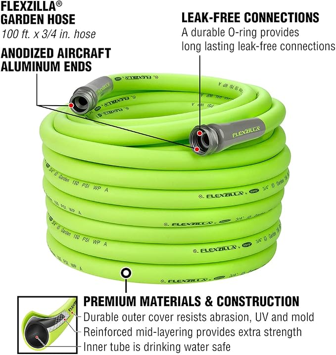 Flexzilla Garden Hose 3/4 in. x 100 ft., Lightweight All-Weather Water Hose, Durable and Flexible, Leak-Free Connections