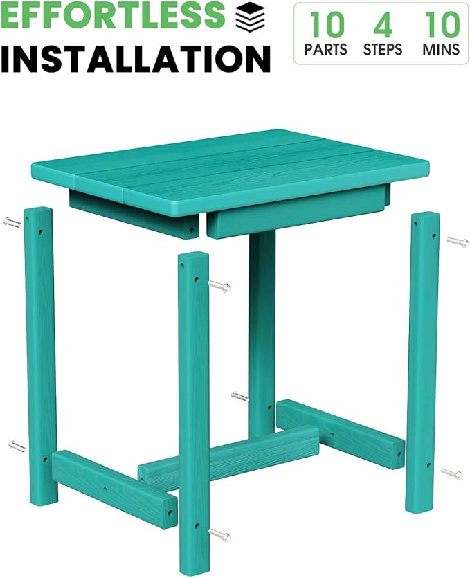 Outdoor Side Table, HDPE Small Outdoor Table, Adirondack Side Tables, Outside End Tables for Patio, Porch, Deck, Pool, Weather Resistant (Lake Blue)