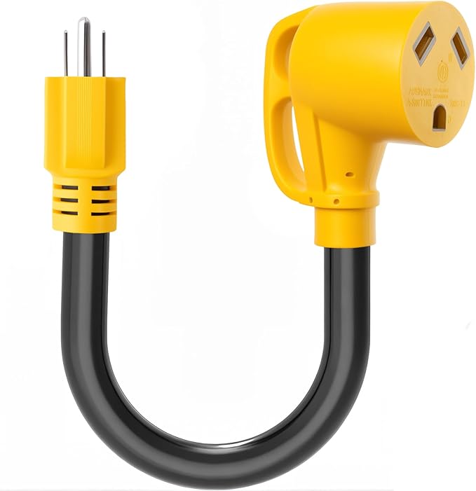 15 Amp to 30 Adapter RV Adapter Cord 1FT, NEMA 5-15P Male to NEMA TT-30R Female, Camper Plug Adapter, Heavy Duty STW 10 Gauge RV Adapter for RV, Camping, Industrial, ETL Listed