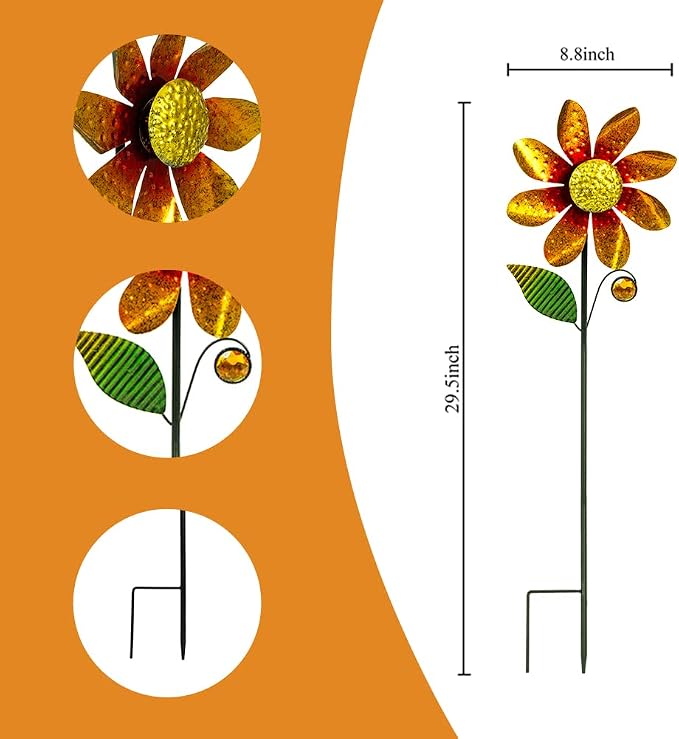 2Pack Garden Wind Spinners,Metal Wind Sculptures Outdoor Windmill Flower Pinwheel Decorations for Yard Lawn Patio Decor