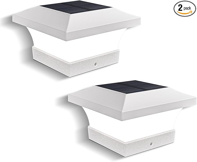 T-SUN Solar Post Cap Lights, Waterproof Outdoor Solar Powered Deck Fence Post Lights for 4 X 4 Wooden/Vinyl Posts, 6000K Cool White Lighting Decor for Deck, Patio, Garden, Porch, Fence(White - 2 Pack)