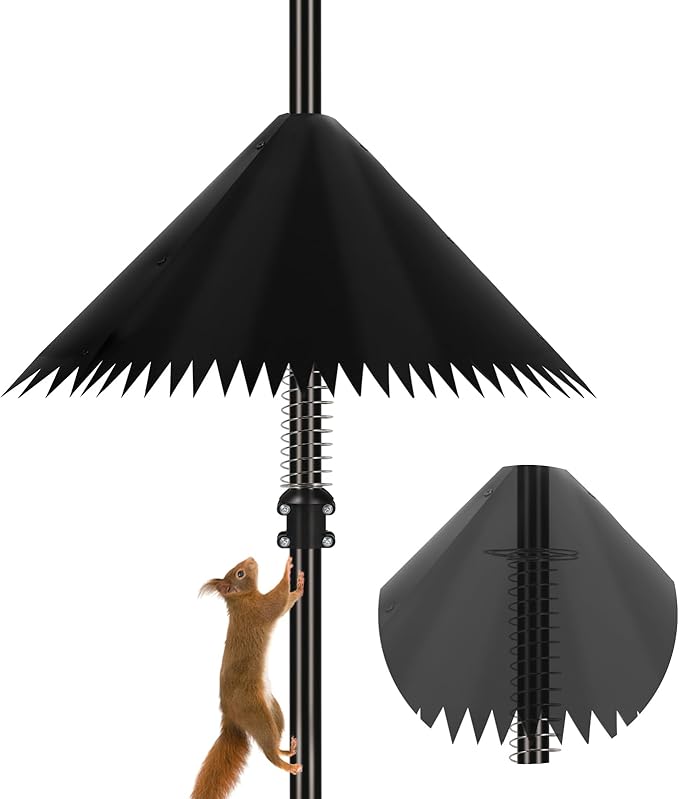 Squirrel Baffle for Bird Feeder Pole, 19 inch Squirrel Cone for Bird Feeder Pole, Outdoor Squirrel Guard with Stainless Steel Spring for Shepherd's Hook, Black