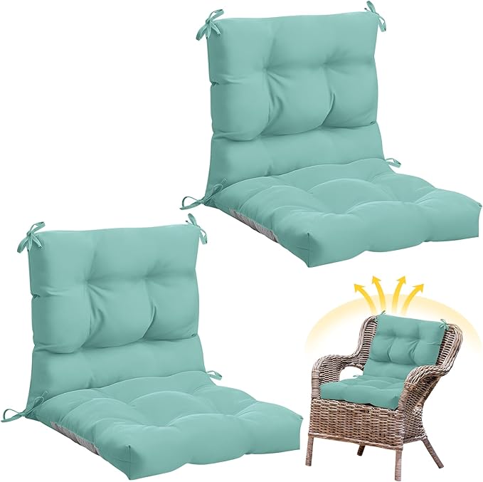 Marsui 2 Pcs Outdoor Indoor High Back Chair Cushions Patio Furniture Tufted Pillow with Ties Water-Resistant Replacement Outdoor Rocking Chair Cushions, 42 x 21 Inches (Light Green,Solid Color)
