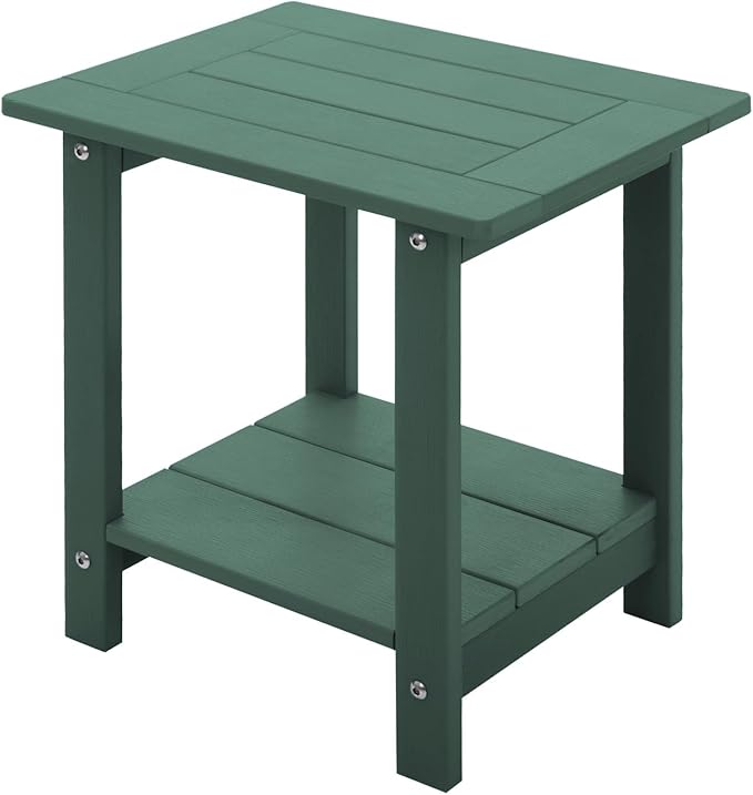 Meluvici Double Adirondack Side Table Weather Resistant, Outdoor Rectangular End Table for Adirondack Chair, Dark Green
