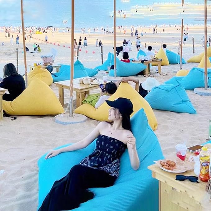 SXBCyan Waterproof Bean Bag Chair Cover（No fillers） Outdoor Oxford Lazy Sofa Giant Triangular Beanbag Pouf Couch Beach Floating Pool Floor Seating Oversized Relaxation Soft Chaise Lounge(Blue)