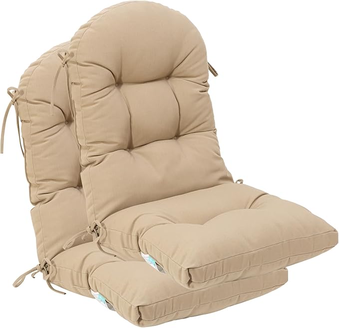 QILLOWAY Outdoor High Back Chair Cushion for Adirondack, All Weather Rocking Chair Cushions Thick Padded Replacement for Patio Furniture Set of 2,Beige,Sand,Camel
