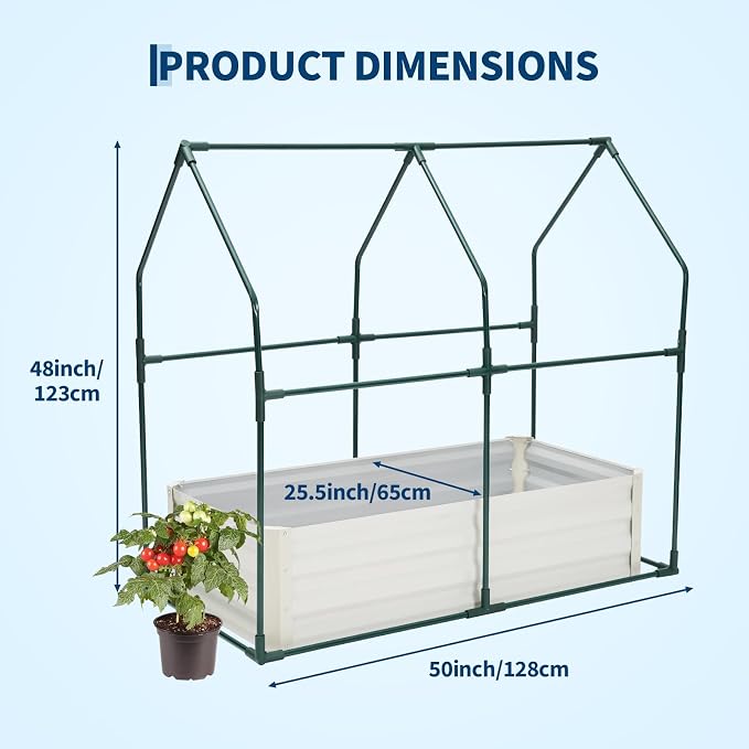 Garvee 48"x24"x12" Raised Garden Bed Kit with Pitched Roof Greenhouse Cover & Irrigation, 3-in-1 Metal Planter Box with Self-Watering System & Insect Mesh, Outdoor Raised Bed for Vegetables Flowers