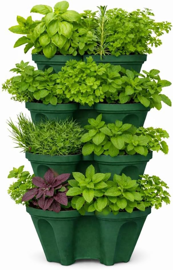 Strawberry Planter Tower, 4 Tier Stackable Vertical Planter, 16 Plant Sites, Space Saving Garden Planter, Indoor Outdoor, Made in USA (Deep Forest, Small)