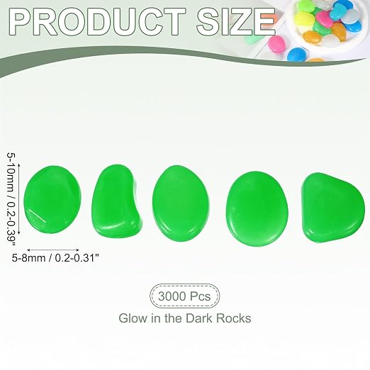Glow in the Dark Stones, Luminous Pebbles Stones Glowing Rocks Decorative Light Up Pebbles 3000 Pcs & Bright Green -Fitting for (Fish Tank/Outdoor Garden Decor/Yard/Walkway)