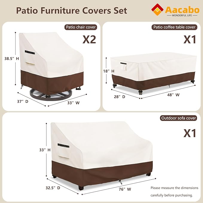 Patio Furniture Covers Set,4-Piece 600D Heavy Duty Waterproof Outdoor Furniture Cover for Patio Swivel Rocker Chairs,Loveseat and Coffee Table,Beige & Brown