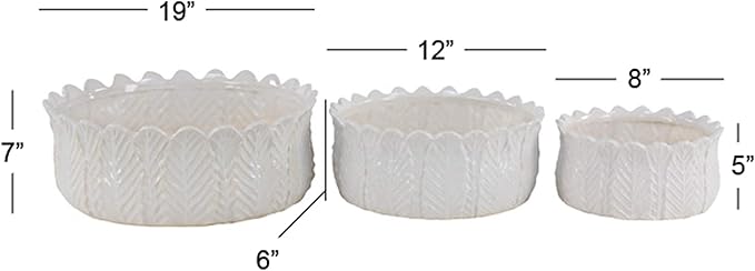 Deco 79 Ceramic Indoor Outdoor Planter Small Planter Pot, Set of 3 Planters 17", 11", 8"W, White