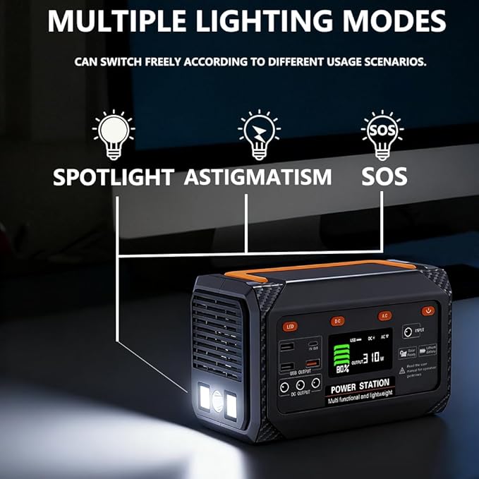 300W Portable Power Station,270Wh Camping Lithum Battery Solar Generator with 2 AC Output, USB-C PD 45W, Quick Charge Battery Pack for Home Use Camping Travel Emergency Hunting