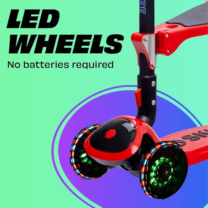 SKIDEE Kick Scooter for Kids Ages 3-5 | Foldable 3 Wheel Scooter with Lean-to-Steer, Adjustable Height, Removable Seat & LED Light Wheels | Toddler Scooter Up to 12 Year Old Boys/Girls