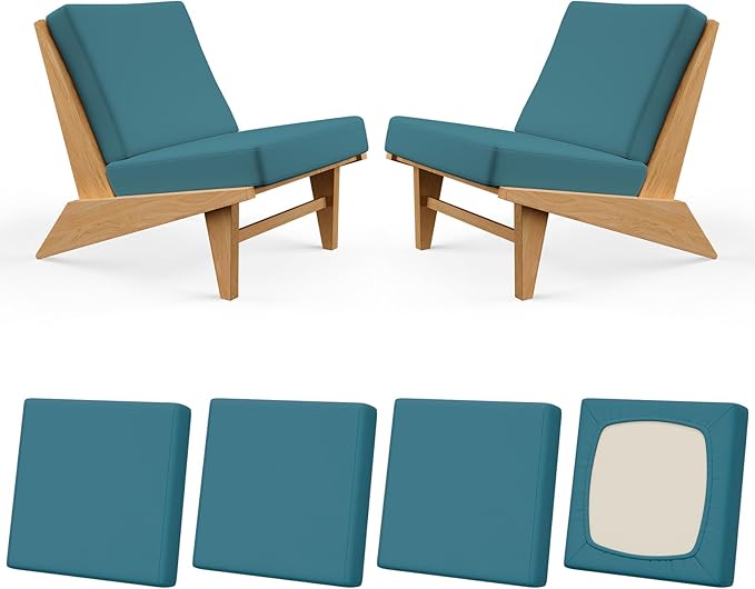 4Pcs Patio Stretch Cushion Covers, Outdoor Couch & Sofa Replacement Slipcovers for Patio Furniture Cushion Covers, Washable Reusable Furniture Protector, Square Large, Petrol Blue