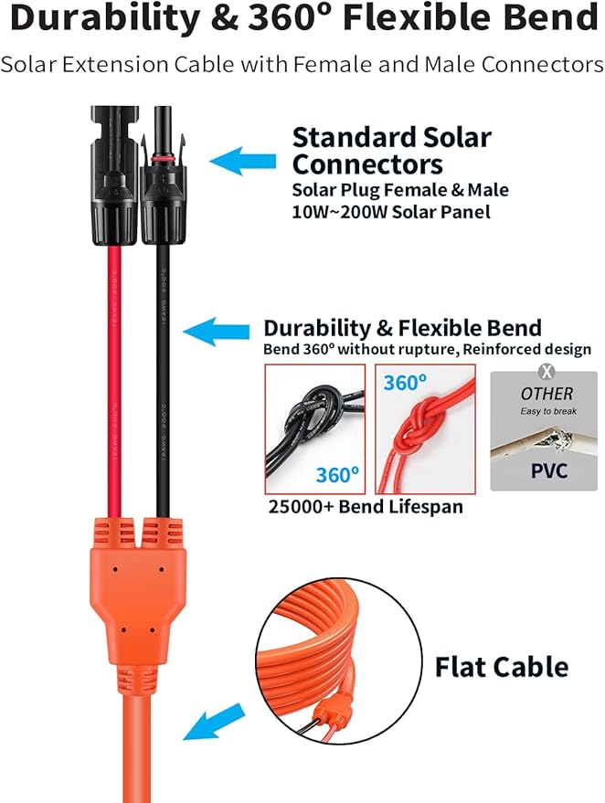 Tonton 12AWG Solar to XT60 Charge Extension Cable 26.4FT 8M, Connector Adapter for Panel, LiFePO4 Battery RV Portable Power Station Ecoflow Generator