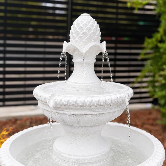 XBrand 39" 2-Tier Outdoor Freestanding Solar Water Fountain - Classic Design, White Resin Bird Bath with Pump - Ideal for Yard, Lawn and Garden, Porch Décor
