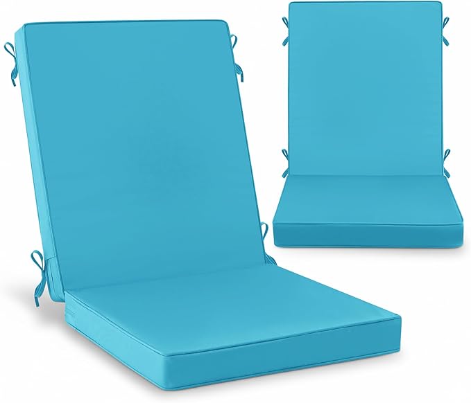 Summsun Patio Dining Chair Cushions with Non-Slip Bottom, Water Resistant Outdoor Seat Cushion with Ties, Removable Covers for Garden Lawn Patio Furniture, 44 x 20 Inch, Teal, Set of 2