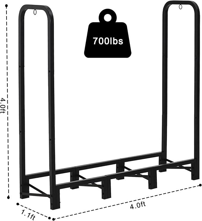 Werph 4FT Firewood Rack Outdoor,Heavy Duty Firewood Storage Rack,Outdoor Firewood Rack with Cover,Wood Rack Log Rack for Outdoor & Indoors, Black