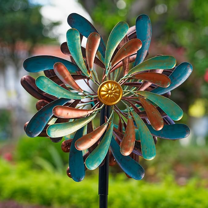 Stargarden Wind Spinners Outdoor, 13.2" Dia Metal Wind Spinner with Stake, Decorative Windmill for Yard Garden Lawn