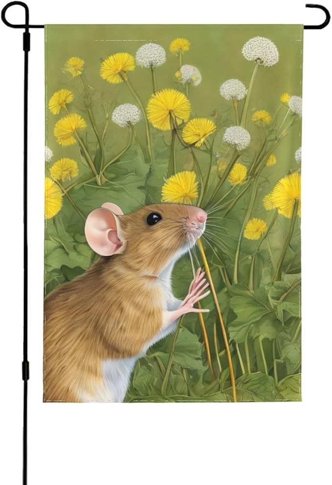 Delerain Cute Little Mouse Garden Flag, 12.5 x 18 Inch Double Sided Design Weather Resistant Indoor & Outdoor Decoration Small Banner for Home Yard Lawn Patio Office
