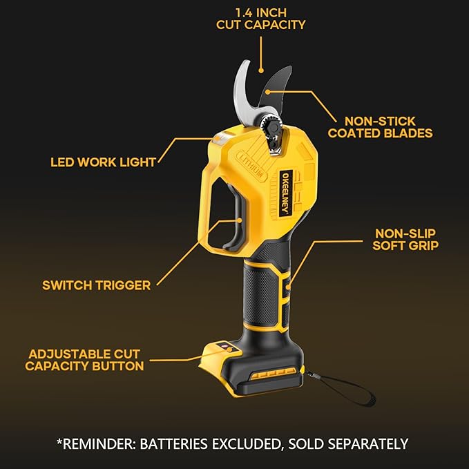 Electric Pruning Shears for DeWalt 20V Max Battery, Brushless Cordless Branch Cutter Pruner with 1.4 inch Cut Capacity for Tree trimming, Shrubs, Gardening - 1 YEAR WARRANTY