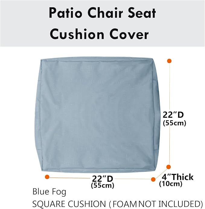 Patio Seat Cushion Covers,Washable Slip Covers Replacement,Waterproof Outdoor Furniture Chair Cushion Pillow Seat Cover for Couch,Garden,Sofa,Blue Fog,22"×22"×4"(4 Covers Only)