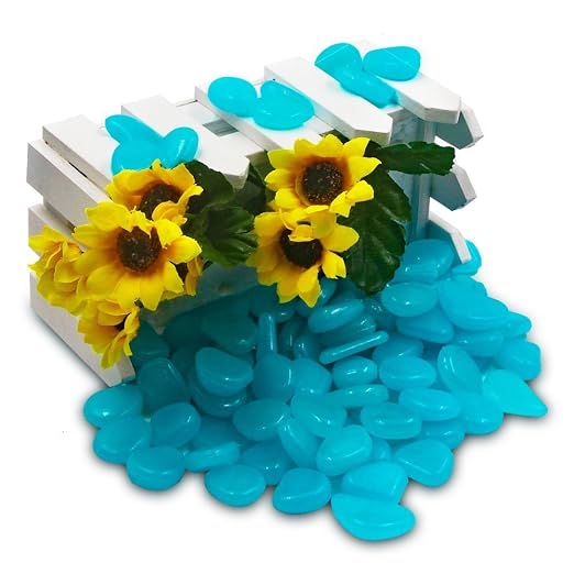 340pcs Glow in the Dark Garden Pebbles, Gardening Luminous Glow Stones Outdoor Decor Glowing Water Fish Tank Gravel (Blue)