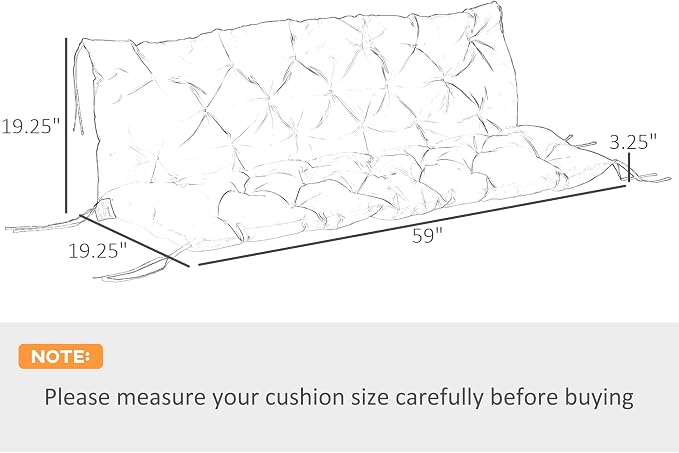 Outsunny 59" x 38" Tufted Bench Cushion for Outdoor Furniture, 3-Seater Replacement for Swing Chair, Patio Sofa/Couch, Overstuffed, Includes Backrest, Khaki