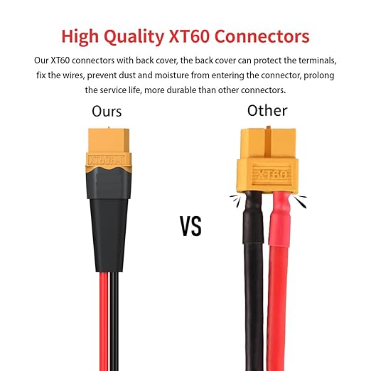 ELFCULB XT60 to O Ring Terminal Cable, 12AWG XT60 Female to O Ring Connector Cable with Tinned Pure Wire for RC Battery Solar Portable Power Power Station and Solar Panel(5FT)