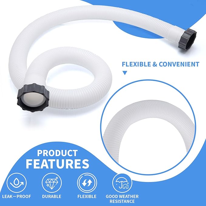 1.5" Pool Hose For Intex Filter Pump,1.5 Inch Pool Hoses For Above Ground Pools,29060e Pool Filter Hose For Coleman Intex Sand Filter Pumps & Saltwater Systems 59" Long (2 Pack)