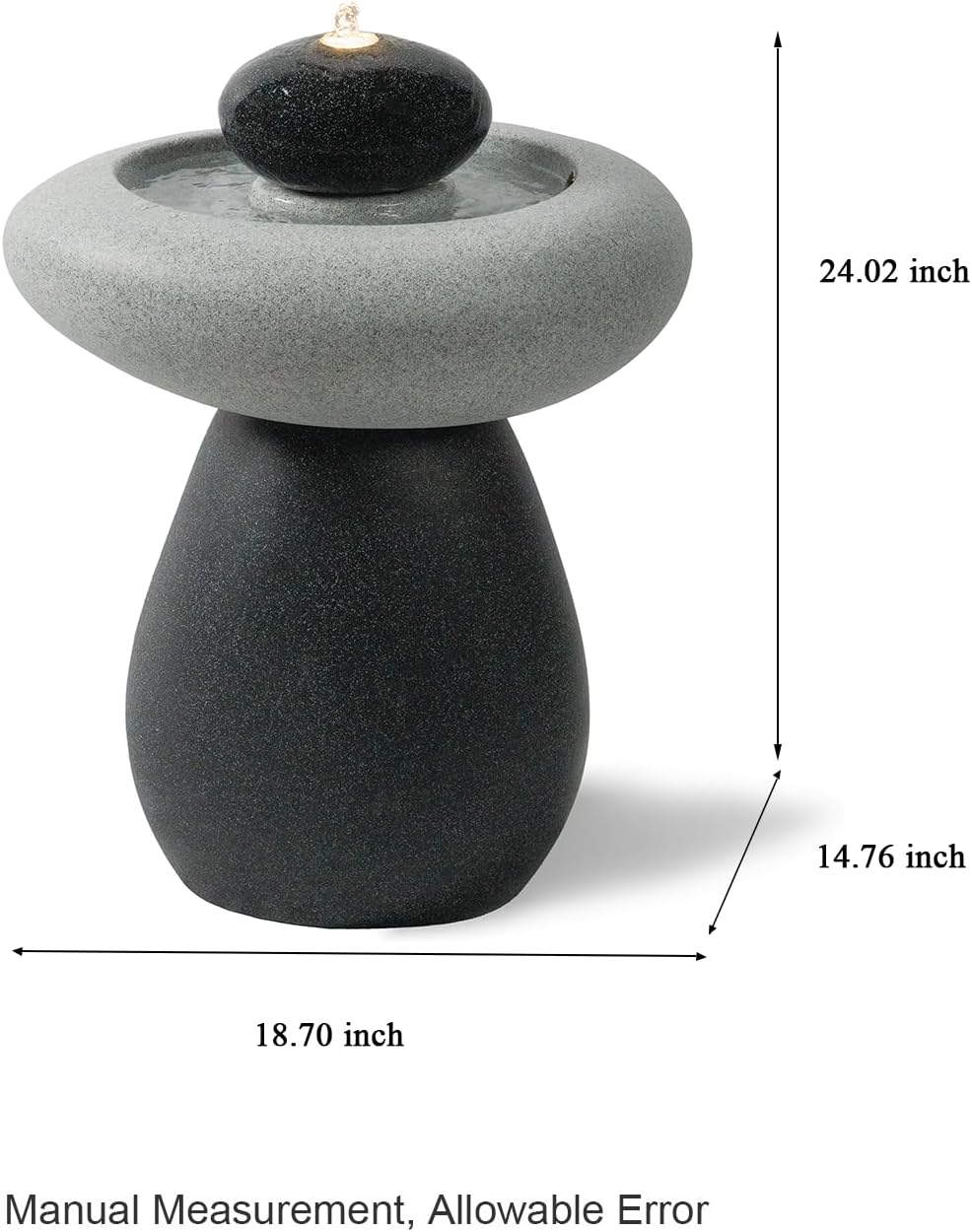 24.02" H Outdoor Water Fountain Made with Eco-Friendly Recyclable Materials, Polyethylene Rock Waterfall Outdoor Fountain, Garden Decor with LED Light & Pump for Patio, Backyard