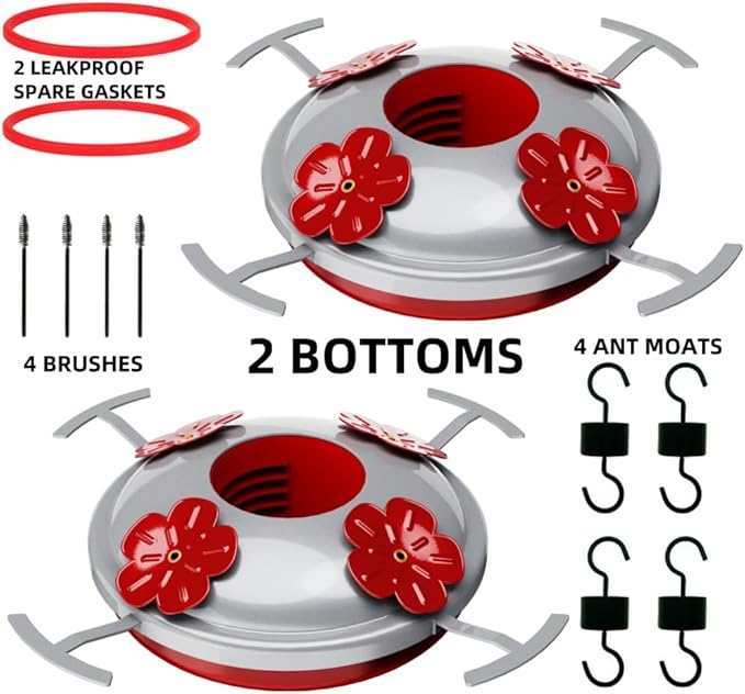 Hummingbird Feeder Bottom Replacement Parts Base Set Includes Feeder Base, Replacement Seal Rings Moat Hook and Brushes (12 Pack)