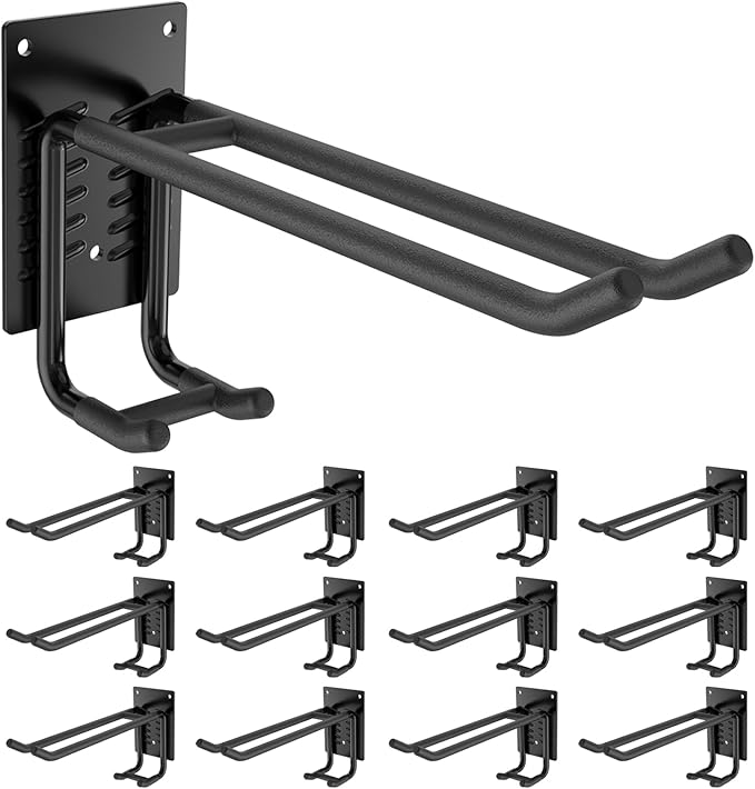 Tanzfrosch 12 Pack Garage Hooks Heavy Duty 10 INCH Two-Tier Steel Shed Wall Mount Workshop Garage Storage Organizer Hooks for Hanging Garden Tool, Hose, Ladder, Chairs, Bikes with Anti-Slip Coating