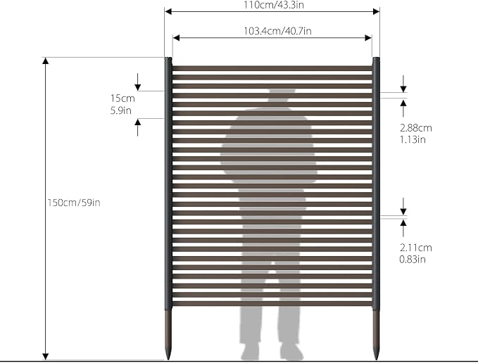 Outdoor Privacy Screens - Length: 43in, Height: 59in, Fence Privacy Screen, Freestanding Horizontal Fence, Metal Material, Anti-Corrosion and Weatherproof, Suitable for Outdoor Garden Courtyard