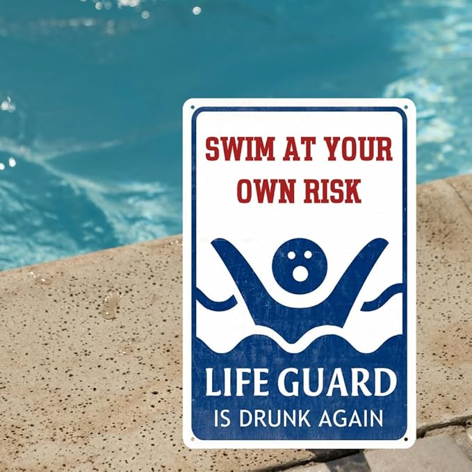 Pool Decorations Outdoor Pool Decor Swim At Your Own Risk Pool Sign Pool Deck Accessories Gifts Funny Warning Safety Plaque Signs For Swimming Pool Beach Water Park Decor Outdoor 8 X 12 Inch