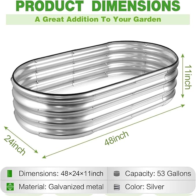 GrowHaus 4x2x1ft Galvanized Raised Garden Bed, Planter Boxes Outdoor Metal Garden Beds for Planting Vegetables Flowers Herbs Silver 2 Pack
