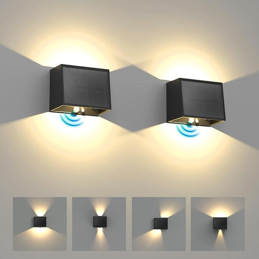 T-SUN Solar Motion Sensor Wall Light Outdoor, Dusk to Dawn Solar Lantern Sconce with 3 Lighting Modes, Wireless Exterior Porch Light Fixture for Fence Patio Yard Garage Garden