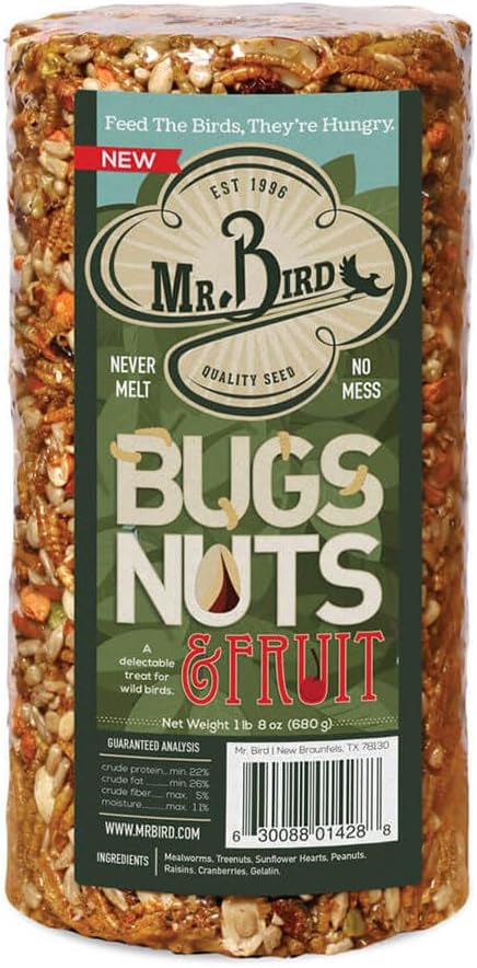 Mr Bird's Bugs Nuts & Fruit Cylinder Block 24 oz Bird Seed Feed